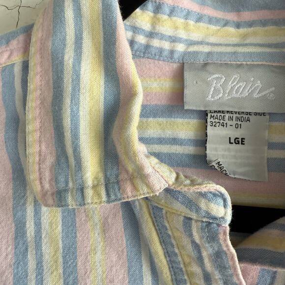 Cottagecore Pastel Rainbow Striped Button Down Shirt Large - Picture 4 of 6